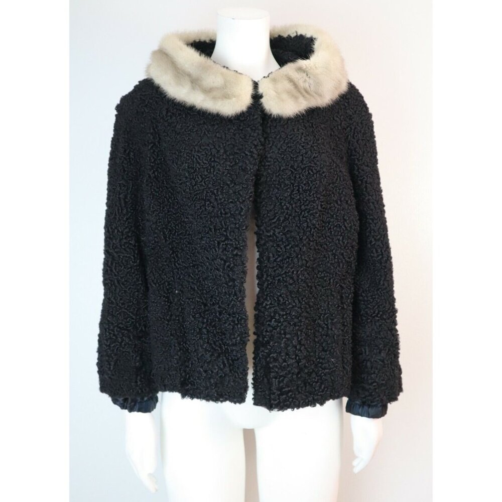60s Vintage Fur Collar Jacket S